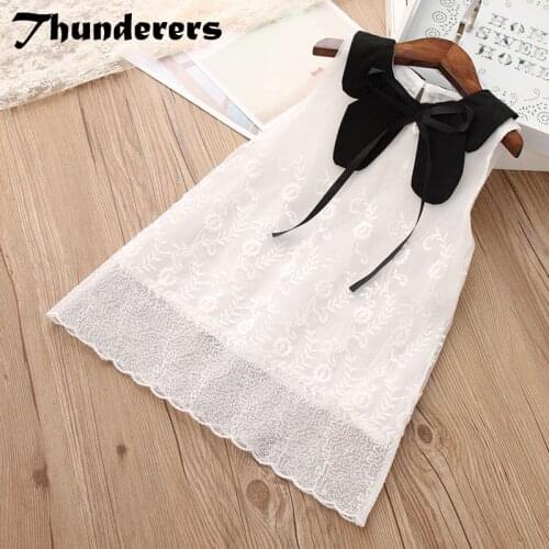 Thunderers Summer Kids Princess Dress For Girl Bowknot Sleeveless Mesh Elegant Dress Toddler Baby Birthday Clothes 3Y-7Y