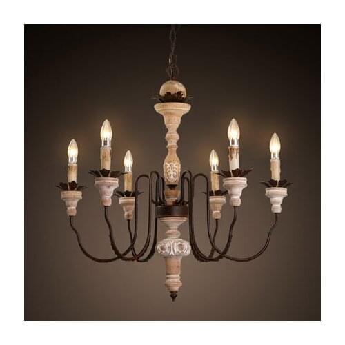 Amercian Vintage Candle LED Chandelier Light Fixtures Indoor Lighting For Living Dining Room Iron Wood Hanging Lamp DropLight