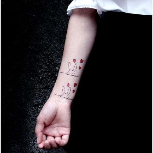 Waterproof Temporary Tattoo Stickers Cartoon Rabbit Love Heart Small Size Tatto Flash Tatoo Fake Tattoos for Kid Girl Women