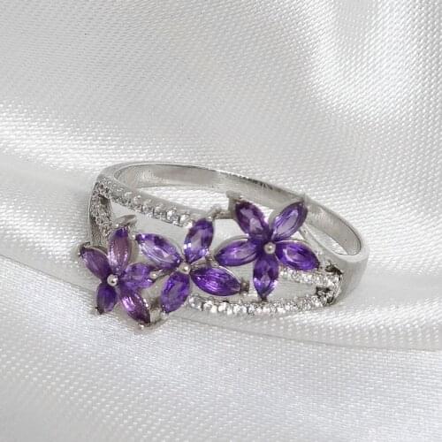 High-quality Amethyst Real 925 Sterling Silver Flower Pattern Ring Fashion Fine Wedding Jewelry for Women Free Shipping