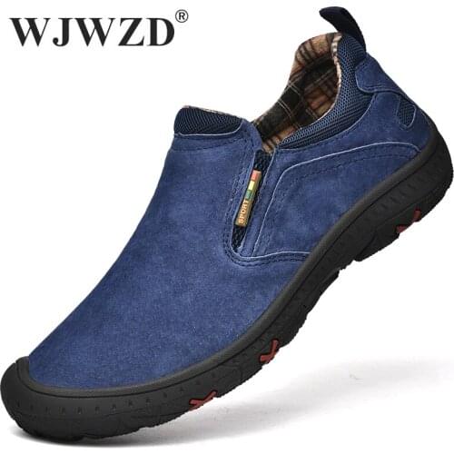 Suede Leather Mens Shoes Fashion Lightweight Sneakers Outdoor Hiking Shoes for Men Breathable Slip-on Mens Casual Driving Shoes