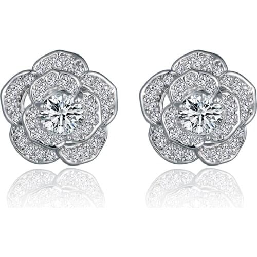Hot fashion Luxury ladies white Flower shape Crystal earrings with AAA zircon ear-rings for women wedding classic jewellery Gift