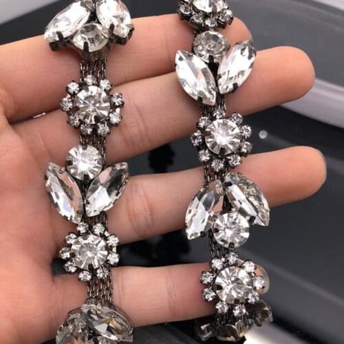 1Yard Rhinestones Applique For Sewing On Clothes Bags Crystal Chain Lace Trims DIY Wedding Dress Shoes Decoration Accessories