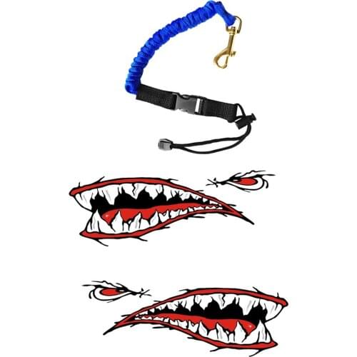 2 Pieces Cool Shark Teeth Mouth Decal Stickers with Kayak Caone Paddle Leash Lanyard