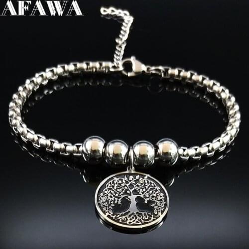 2021 Tree of Life Stainless Steel Bracelets for Women Silver Color Charm Bracelet Jewelry pulseras acero inoxidable mujer B18370