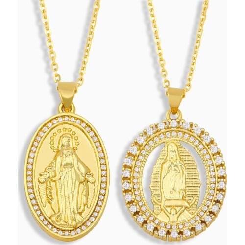 2021 New Fashion Copper with CZ Virgin Mary Necklace For Women Guadalupe Medallion Pendant Collier Femme
