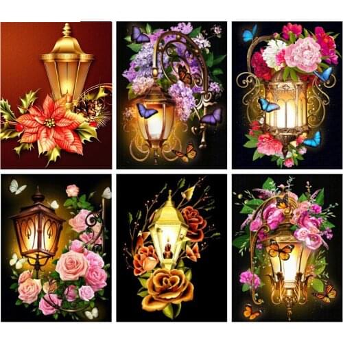 2021 NEW Full Square Round Diamond Painting Flower Light 5d Diy Mosaic Rose Lantern Embroidery Butterfly Home Decor Diamond Art