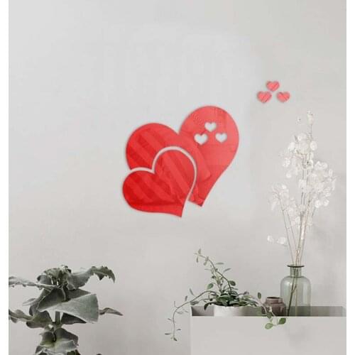 3D Crystal Mirror Wall Stickers Heart Removable Self-adhesive DIY Art Mural Decal Kid Room TV Wall Background Home Decoration