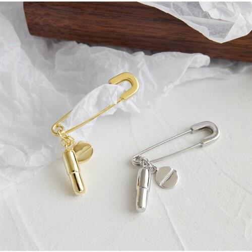 925 Sterling Silver Pin Brooch Diy Women Accesories Brooch Designed as Paper Clip Shape 2021