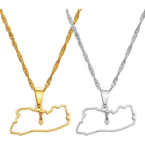 Anniyo Heart El Salvador Map Pendant Necklace for Women Girls Silver Color/Gold Color Jewelry Map of El Salvador Outline #145721