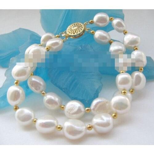FREE SHIPPING@@ 0750 2row natural white baroque freshwater pearl bracelet