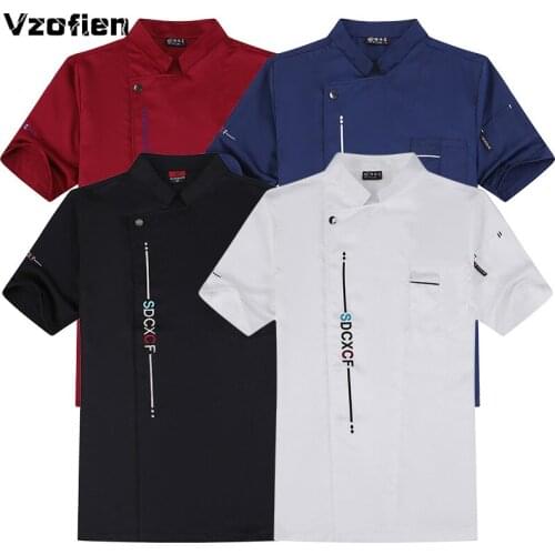 Free Logo Printing Short Sleeve Chef Uniform Kitchen Cooking Jacket Chef Overalls Summer Breathable Workwear Bakery Chef Service
