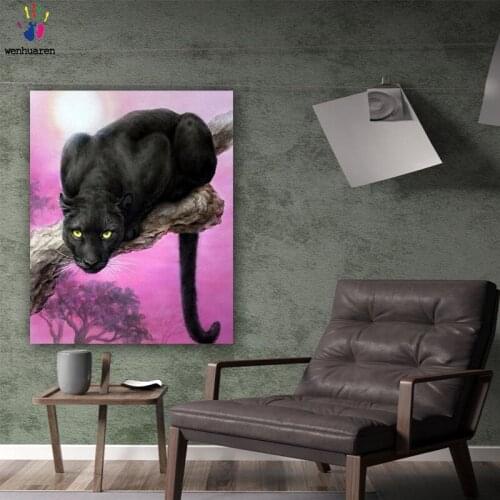 DIY colorings pictures by numbers with colors The black cat on the branch painting drawing painting by numbers framed Home