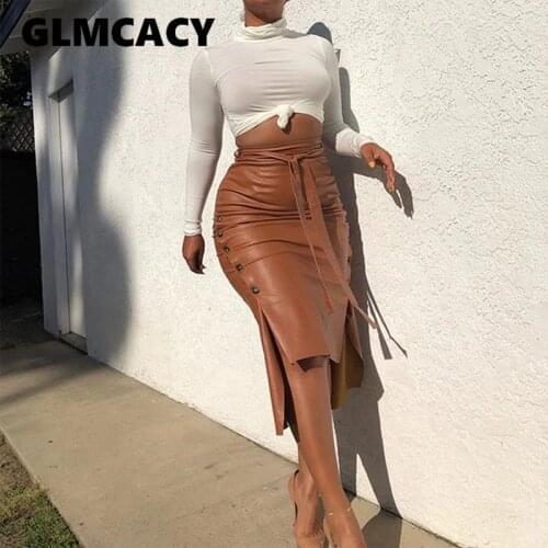 GLMCACY Leather Pencil Skirts