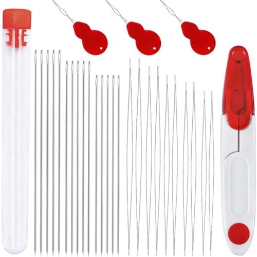 LMDZ 25 Pcs Beading Needles Set 10 Pcs Big Eye Needles and 15 Pcs Long Straight Needles with Bottle for DIY Sewing Tools