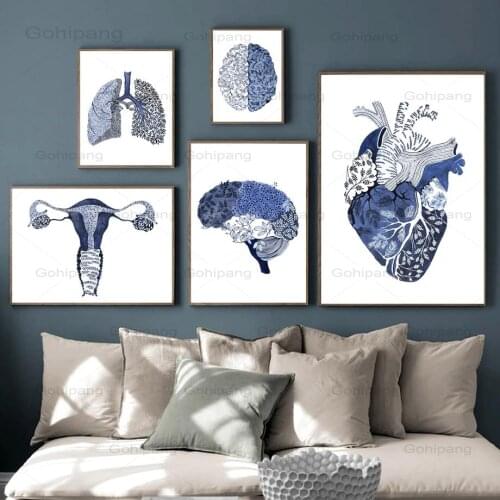 Canvas Painting Anatomy Organ Brain Muscle Lungs Posters Prints Abstract Leaves Canvas Painting Wall Pictures Living Room Decor