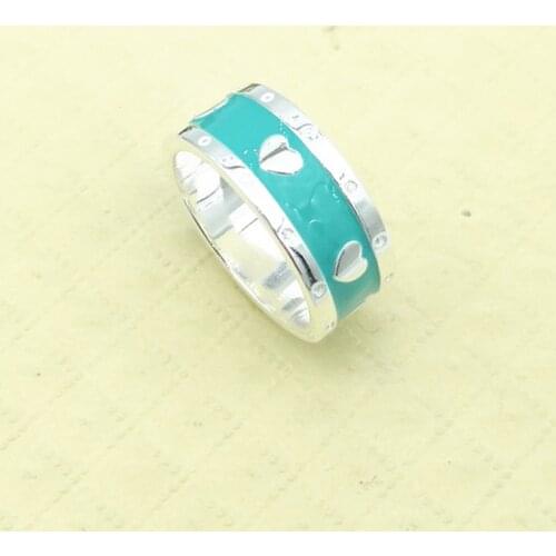 The European and American classic lady heart-shaped silver turquoise enamel ring jewelry gift lovers sweet romance