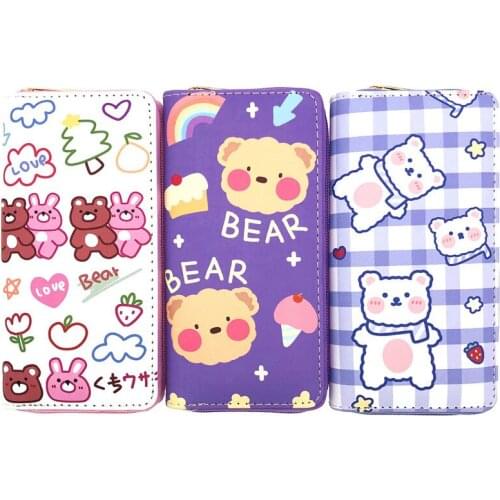 KANDRA Candy Bear Print Cartoon Wallet Coin Purse for Girls PU Leather Zipper Rabbit Wallets Girls Card Holder Valentine Gift