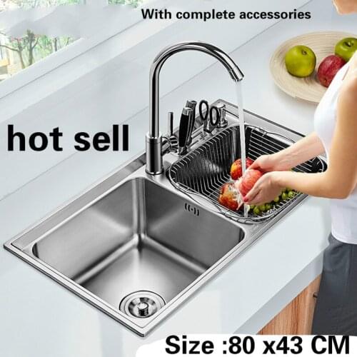 Free shipping Food grade 304 stainless steel kitchen sink 0.8 mm thick ordinary hot sell double trough 80 x43 CM