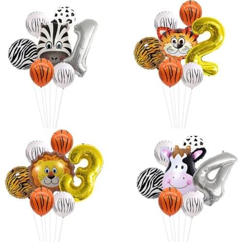 Jungle Animal Balloons Latex Balloon 32inch Number Globos Kids Happy Birthday Party Baby Shower Decor