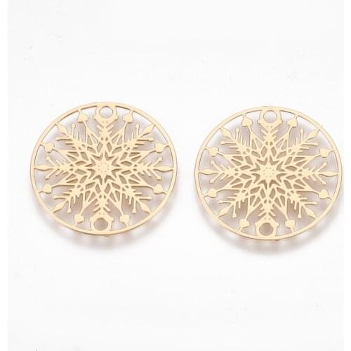 100pcs Brass Flat Round with Snowflake Links for jewelry making Connector 20x0.3mm, Hole: 1.3mm F85