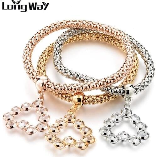 LongWay 3 PCS/Set Brand Fashion Design Gold Color Crystal Charm Bracelet & Bangle Bracelets For Women Heart Jewelry SBR160351