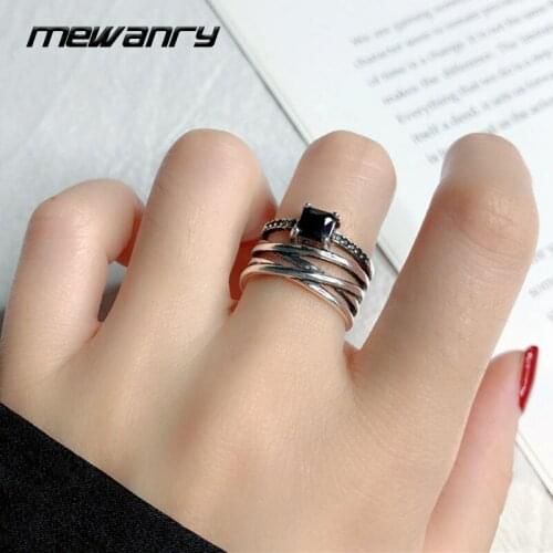 Mewanry 925 Sterling Silver Rings for Women Trend Elegant Vintage Creative Sweet Multilayer Square Zircon Party Jewelry Gifts