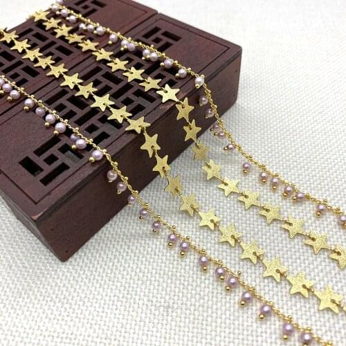 Trendy Craft Gold Chain Can Be Hand-made Bracelet Necklace Imitation Pearl Copper Chain Star Shape Jewelry Accessories Wholesale