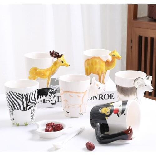 Sdgrp Ceramic Coffee Cup Milk Mug Tea Drinkware 3d Cartoons Animal Shape Hand Painted Giraffe Cow Monkey Panda Birthday Gifts