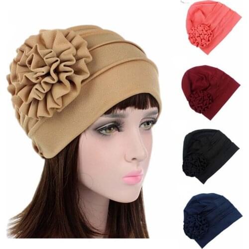 Muslim Women Big Flower Turban Bonnet Islamic Hijab Head Wrap Ladies Hair Accessories Indian Hat Chemo Beanie Turbante Mujer