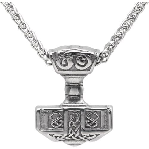 Men 316L Stainless Steel Norse Viking Thors Hammer MJOLNIR Pendant Necklace