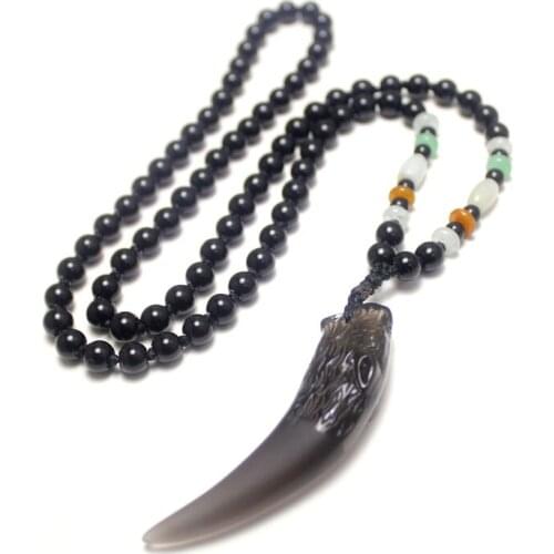 Men Necklace Powerful Crystal wolf teeth Pendant Necklace Energy Jewelry Amulets Necklace For Men