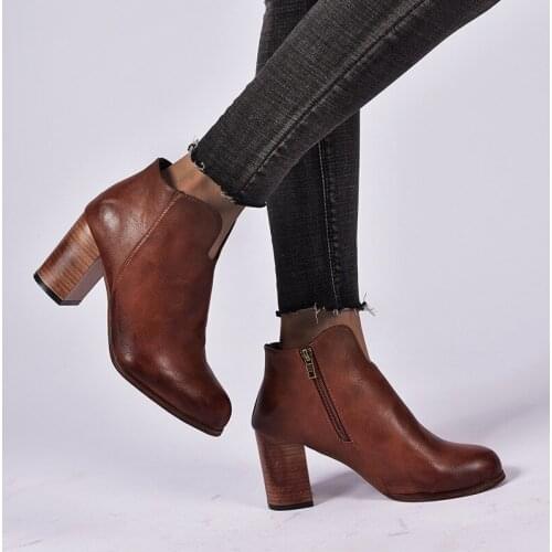 New Autumn Winter Boots zipper High Heels Shoe Fashion Square Heel Ankle Boots Zapatos De Mujer Botas Gladiator Motorcycle Boots