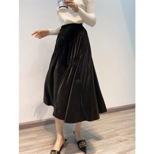 2020 Autumn Winter New Deerskin Velvet Mid-length Skirt Womens Irregular High Waist Large Hemlines A-line Skirt