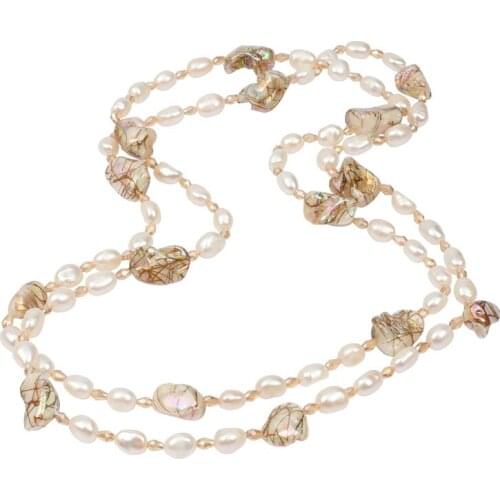 Free shipping 47 inch long sweater necklace women shell beads high quality natural nugget shape real pearl hot sell wedding