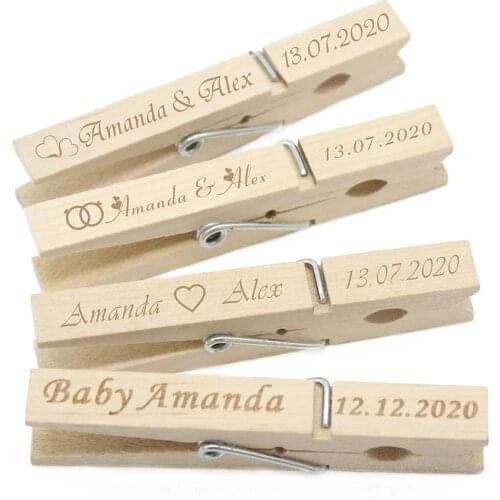 Personalized Wood Clothespins 9x1.2cm Wooden Clip Customized Clothes Pags Clips Wedding Rustic Baby Shower Party Home Decor