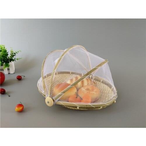 Handmade Bamboo Woven Bug Proof Wicker Basket Dustproof Picnic Fruit Tray Food Bread Dishes Cover With Gauze Panier Osier
