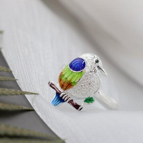 Authentic 925 Sterling Silver Ring Retro Style Charm Birds Inlaid Rhinestone Opening Adjustable Ring Trendy Style Jewelry Gift