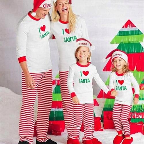Christmas Parent-child Set 2020 Fall/Winter Europe and America New Striped Love Printed Homewear Pajamas 2-piece Set