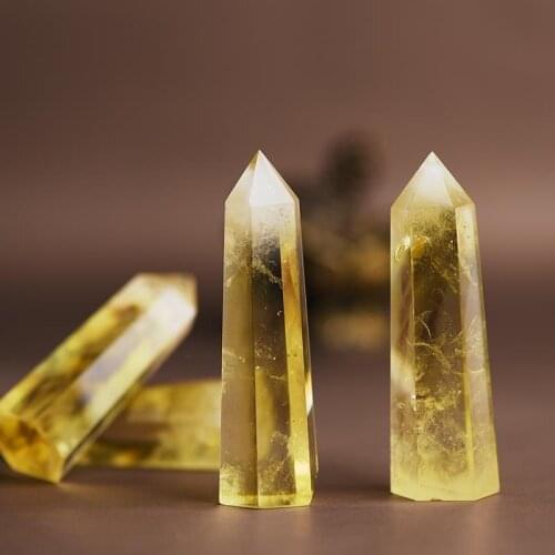 Natural Citrine Grinding Column Six Prism Single Point High Quality Crystal Craftwork