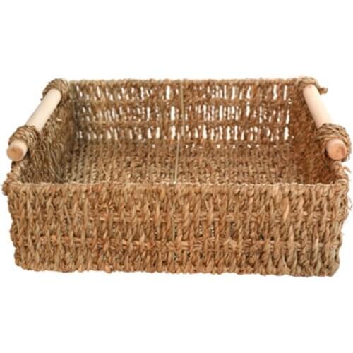 Straw Basket Wooden Handle Home Funny Decor Simple Desktop Basket Cosmetics Storage Basket for Sundries