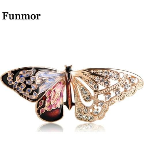 Funmor Purple Enamel Butterfly Brooches Insects Banquet Wedding Party Brooch Gifts Women Men Crystal Rhinestone Animal Lapel Pin