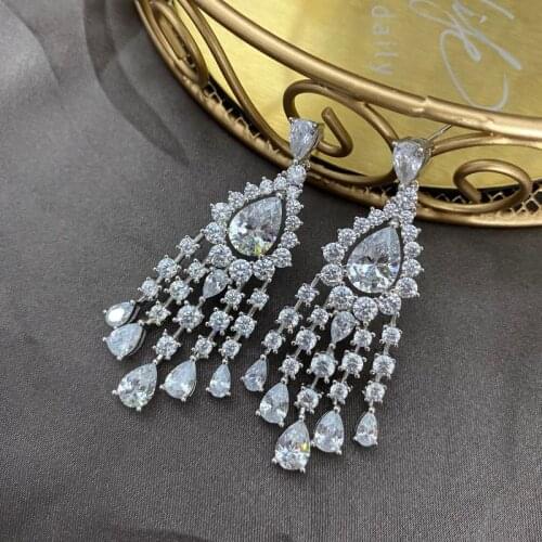 Charm White Diamond Wedding Drop Earrings For Women 100% S925 Sterling Silver Dangle Earrings Wholesale Fine Jewelry