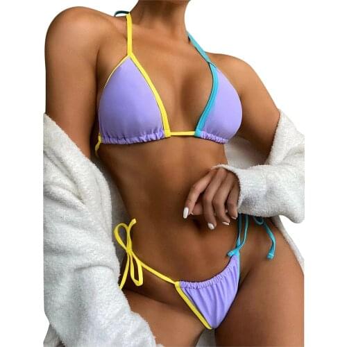 Womens Swimwear 2021 Sexy Swimwear Bikinis Mixed Color Stitching Swimming Suit For Women Split Swimsuit Padded Push-up Bikini