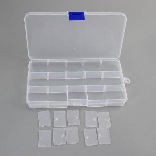 15 Grid 5 Colors Plastic Adjustable Container Storage Jewelry Box Compartment Beads Earring Box for Jewelry Rectangle Box Case