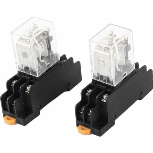2 Pcs HH52P MY2 DC24V Coil 2NO+2NC 2PDT 8 Pin Electromagnetic Relay w Socket
