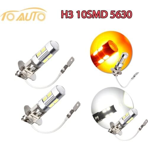2 pcs H3 10 SMD LED light Bulbs For Car Fog Lights Driving Lamps Auto led bulbs Car Light Source parking 12V Amber White