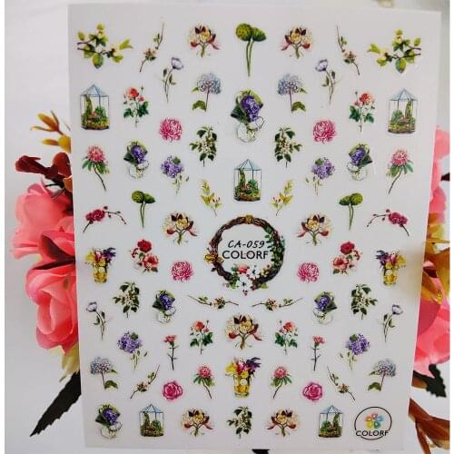 3D Nail Sticker Colorful Flowers Lotus Nail Art Decoraciones Decals Foil Manicure Accessories Nails Designer Supplies