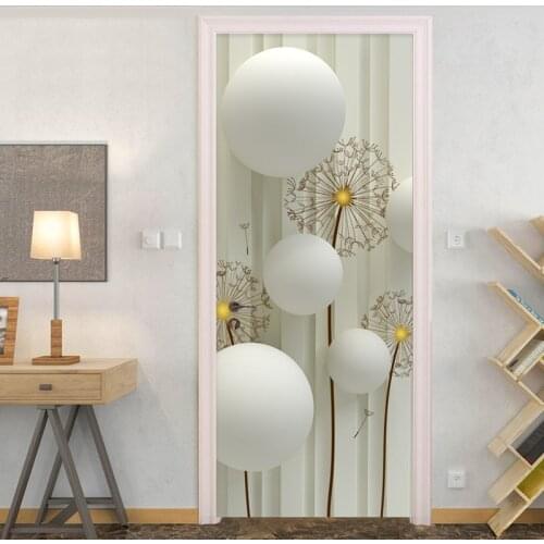 3D Stereo Ball Dandelion Door Sticker Modern Living Room Bedroom Art Wallpaper PVC Self-Adhesive Waterproof Door Decals 3D Mural