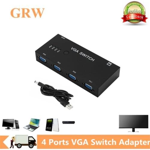 GRWIBEOU 4 In 1 Out VGA Switcher 4 Port VGA Switch Box VGA for Consoles Set-top Boxes 4 Hosts Share 1 Display Notebook Projector